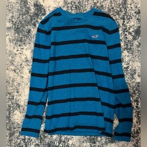 Hollister Blue and Black Striped Long Sleeve Shirt